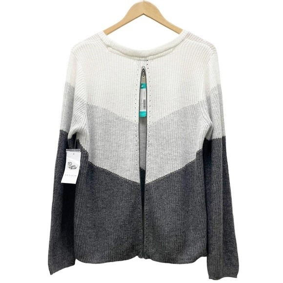 NWT Design History Gray Zip Back Crew Neck Chevron Sweater Women’s Size XL NEW - Picture 5 of 16